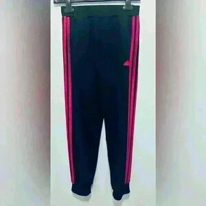 Adidas Youth Tall Size Large/14, Classic Tricot Jogger, Black with Pink Stripes